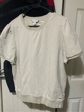 Tommy Hilfiger Cream and White Striped Short Sleeve Sweatshirt